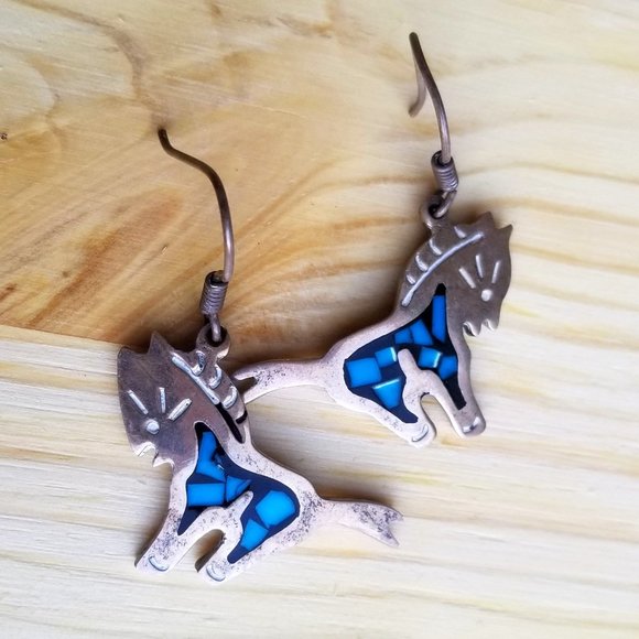 Vintage Jewelry - vintage western crushed turquoise burro earings